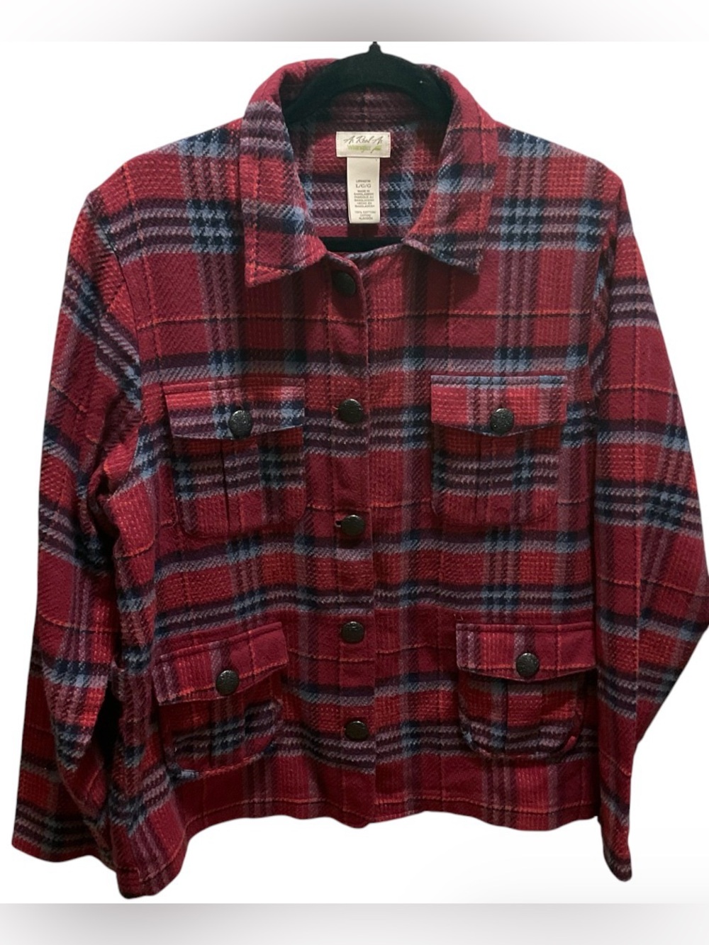 Wrangler Womens L Red Plaid Long Sleeve Button Up jacket/shacket